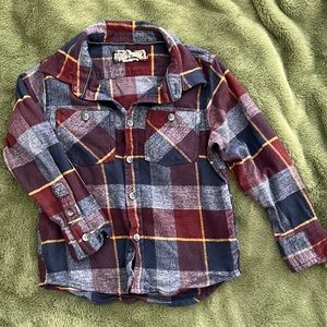 First Wave brand flannel shirt, maroon & navy blue, size 4/5 little kids